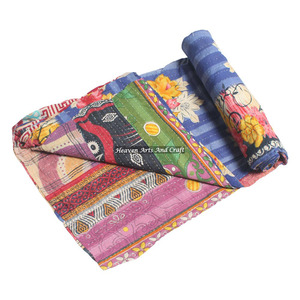 Indian Vintage Patola Sari Kantha <b>Quilt</b> Patchwork Blanket Bed Sheet Handmade Bedspreads, Throws Kantha Quilted Ethnic Indian - Product Image 1