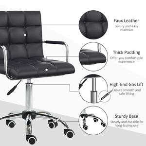 Sedia da Ufficio Ergonomica con Schienale Medio in Pelle PU, Ruote Girevoli, Design Nero - Product Image 6