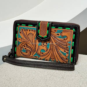 Nueva llegada cartera tallada a mano funda de teléfono de embrague elegante multiusos Cartera de cuero occidental para mujer - Product Image 3