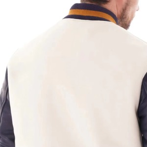 Custom Slim Fit Unisex Varsity <b>Jacket</b> Wool/Viscose Shell Polyester/Cotton Lining <b>Mandarin</b> <b>Collar</b> Canvas Fabric 220g Printed - Product Image 2