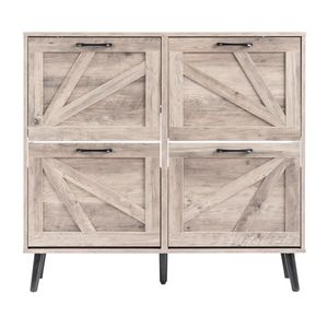 Scarpiera con Ante a Ribalta in Metallo Nero e Legno Massello, con Maniglia Monolaterale e Pannello in Truciolato Melaminico - Product Image 5