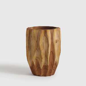 Vase à fleurs en bois sculpté artisanal, vase floral en bois massif rayé pour table, pot décoratif pour plantes, décoration d'intérieur - Product Image 4