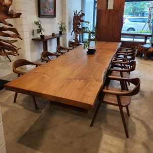 ARTERRA Luxury <b>Modern</b> Live Edge Teak <b>Dining</b> <b>Table</b> Set with Curved Back Teak Chair Natural Teak Finish Resort Space - Product Image 6