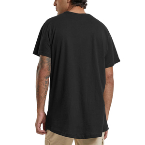 T-shirt noir surdimensionné pour homme, manches courtes, col rond, coton uni, streetwear décontracté, coupe ample, longueur longue - Product Image 2