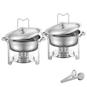Set da Buffet in Acciaio Inox da 5 Qt, 2 Pezzi, con 2 Vasche Grandi, Scaldavivande per Catering, Coperchio e Controllo Manuale della Temperatura ad Acqua - Product Image 1
