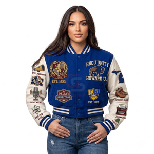 Chaquetas universitarias HBCU de diseño personalizado con logo, estilo béisbol, de lana con mangas de cuero, para mujer, estilo crop. - Product Image 5