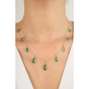 Collier pendentif goutte d'eau en or jaune massif 18 carats avec émeraude - Product Image 4