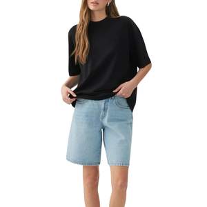 Camiseta Negra Oversize para Mujer al por Mayor, 100% Algodón, con Logotipo Personalizado, Lisa, Casual, de Corte Holgado, Básica, OEM, Marca Privada - Product Image 3