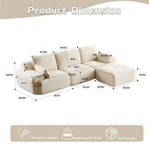 Modern Pet-Friendly Cloud Modular Sectional Sofa Large Memory Foam Compressed Couch for Living Room Corduroy Fabric Easy - Product Image 3