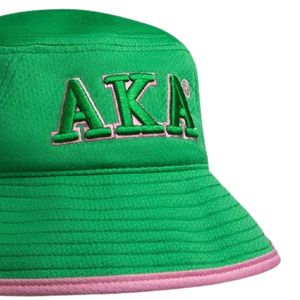 AKA Forest Green & Light Pink Raised 3D Embroidered <b>Bucket</b> <b>Hat</b> <b>Reversible</b> Greek Sorority Cap OEM ODM Wholesale - Product Image 5