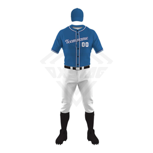 Uniformes de Béisbol Sublimados Personalizados, Jersey Azul con Botones, Pantalones Blancos, Ropa Deportiva para Hombre, Fabricante de Ropa Atlética - Product Image 4