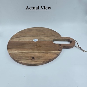 Tabla de cortar redonda de madera de acacia con asa, tabla de picar de madera, bandeja para servir queso para cocina, restaurante, venta al por mayor - Product Image 1