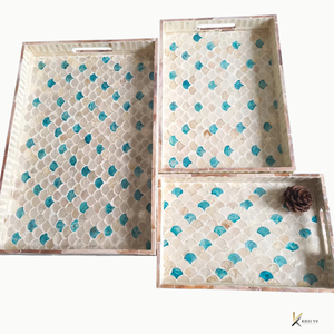 Plateau de service artisanal en MDF avec poignée en nacre, finition polie, élégant, compatible lave-vaisselle, pour une présentation alimentaire luxueuse - Product Image 6