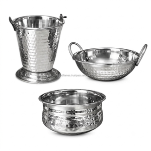 Ensemble de service commercial en acier inoxydable martelé pour curry, comprenant mini seau Balti, poêle Karahi et bol Handi, vaisselle de restaurant - Product Image 3