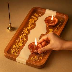 "Premium Wooden Tray with White Resin Large Rustic Serving Tray for <b>Coffee</b> & Dining <b>Table</b> Decor Wholesale Export Supply - Product Image 6