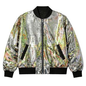 Men Casual Winter Embroidered Oversized <b>Sequin</b> Bomber <b>Jacket</b> Zip Black Party Fashion Long Sleeve Thick Streetwear Shiny Club - Product Image 2