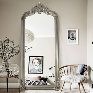 Miroir mural décoratif en bois sculpté Smart Art, motif floral, design texturé argenté, pour salon, en bois d'ingénierie - Product Image 3