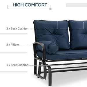 Moderna Silla Glider para 2 Personas en Azul con Cojines Extraíbles, Movimiento Suave, Estructura Resistente para Patio, Jardín, Parque, Muebles de Exterior - Product Image 5