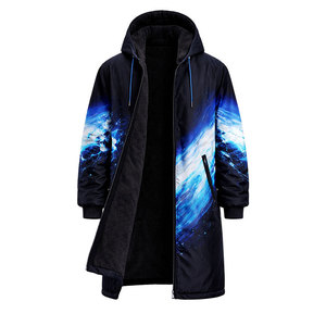 Parka de bain unisexe haut de gamme avec capuche, manteau long résistant à l'eau pour les nageurs, doublure thermique, design élégant à vagues bleues pour la natation - Product Image 3