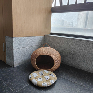 Round Dome Handwoven Rattan Pet Bed Cozy Enclosed Cat House Natural Wicker Pet <b>Basket</b> Comfortable Eco Friendly Handmade Pet Nest - Product Image 5