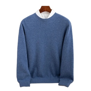 Automne et hiver 100% pure laine hommes épais col rond coupe ajustée col rond pull à manches longues tricoté pull en cachemire - Product Image 1