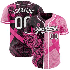 Maillot de baseball unisexe personnalisé, ruban rose, sensibilisation au cancer du sein, impression sublimée, uniforme d'équipe, 100% polyester respirant, manches courtes - Product Image 4