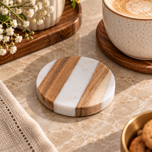 Ensemble de dessous-de-verre en bois de manguier et marbre pour tasses à thé, à café et mugs |   Sous-verres décoratifs pour table à manger, décoration de la maison et du bureau, et cadeaux - Product Image 5