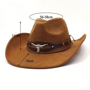 Sombrero Vaquero Unisex de Moda Invierno 2024, Estilo Occidental con Cinturón de Cuero Sintético con Cabeza de Buey para Adultos, Entusiastas del Aire Libre - Product Image 2