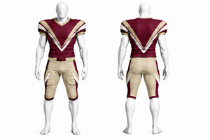 Uniforme de Fútbol Americano Personalizado, Jersey Sublimado en Color Granate, Beige y Blanco, Pantalones Acolchados, Ropa Deportiva Profesional, Transpirable, Conjunto para Partido - Product Image 1
