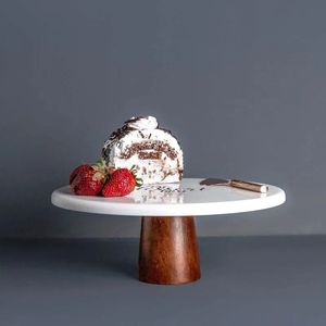 Acacia Wood & <b>Marble</b> Round <b>Cake</b> <b>Stand</b> for Bakery and Events Non-Toxic Hand Wash Only Party Wedding Bakeries by Curio Craft - Product Image 1