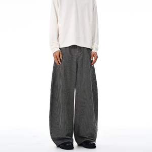 Men's High <b>Waist</b> Wide Leg Striped Denim <b>Jeans</b> Cotton Woven Loose Fit Casual Autumn Wear - Product Image 3