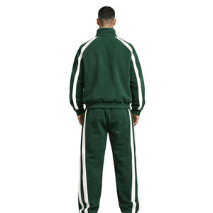 <b>Men's</b> Green Tracksuit Set Full Zip Hooded <b>Jacket</b> Jogger Pants Striped Design Casual Sportswear Autumn Wear - Product Image 3