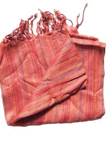 Écharpe longue en soie rayée pour femme, légère, décontractée, pour un usage quotidien au printemps, tons rose et orange - Product Image 3