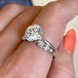 0.66 CT Round Cut Diamond <b>Ring</b> Open Cuff Bezel Set Band Matching Wedding <b>Ring</b> <b>Adjustable</b> Stacking Diamond <b>Ring</b> Modern Style - Product Image 5
