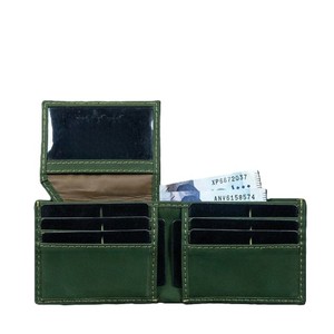Dark Green Real Leather Men <b>Bifold</b> Wallet Minimalist Cardslots Photo ID Window Money Clip Cash Pocket Contrast Stitch Male <b>Purse</b> - Product Image 2