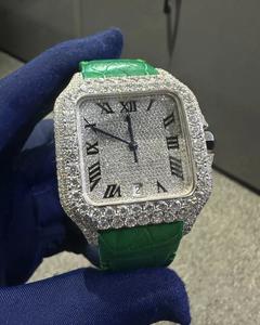 Wholesale Supply Authentic Green Leather Moissanite Diamond <b>Watch</b> Trendy Luxury Accessory <b>for</b> <b>Men</b> and Women Available <b>for</b> Sale - Product Image 1