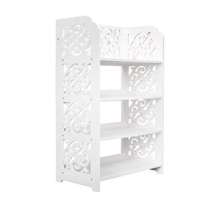 Scarpiera Moderna Stile Fattoria Bianca di Grado A, a Quattro Livelli, in Legno Intagliato e Pannelli di Plastica, con Ripiani Regolabili per Arredamento Domestico e Conservazione Scarpe - Product Image 4