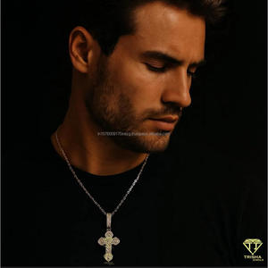 Collier pendentif croix serti de diamants en argent sterling 925 avec diamant Moissanite VVS, bijoux de luxe Hip Hop - Product Image 5