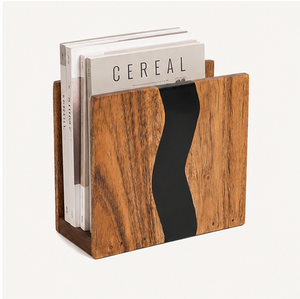 Porte-serviettes en bois d'acacia artisanal et résine époxy noire, design moderne rustique effet rivière, distributeur de serviettes en papier pour la maison et les restaurants - Product Image 4