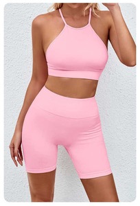 Ropa Deportiva para Mujer, Conjunto de Shorts de Yoga con Sujetador Deportivo sin Costuras con Espalda Abierta, Conjunto Deportivo con Logotipo Personalizado, Ropa de Gimnasio para Mujer - Product Image 4