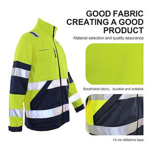 Hi Vis Reflective Work <b>Jacket</b> <b>Men</b> Polyester Safety Uniform High Visibility Construction Wear with Reflective Stripes - Product Image 2