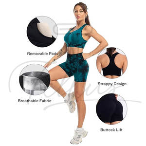 Ensemble de yoga 4 pièces pour femmes, personnalisable avec logo, haut sans manches, leggings push-up, vêtements de sport, tenue de fitness - Product Image 2