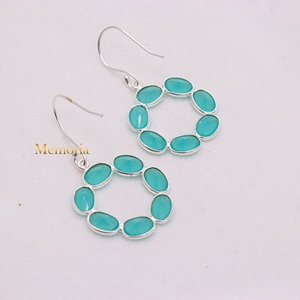 Boucles d'oreilles pendantes vintage faites à la main en argent sterling 925 avec chalcédoine aqua |   Bijoux en pierres précieuses naturelles pour femmes, cadeau pour mariage ou fête - Product Image 2