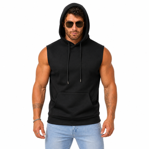High Quality <b>Men</b> Sleeveless Hoodie <b>Gym</b> <b>Vest</b> Pullover Muscle Tank Solid Color Custom <b>Mens</b> Sleeveless Hooded Workout Tank - Product Image 1