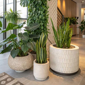 Maceta Grande de Fibra de Vidrio con Textura de Piedra y Orificio de Drenaje para Jardín, Sala de Estar, Balcón o Patio - Product Image 3