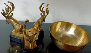 Modern Handmade Metal Golden Deer Statue Fruit Candy Serving Bowl with Large Bowl <b>Centre</b> <b>Table</b> Decor for Party - Product Image 3