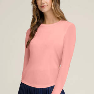 T-shirts à manches longues pour femmes, coupe ajustée, col rond, basiques, unis, printemps automne, vente en gros - Product Image 4