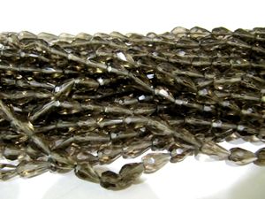 Natural Brown Smoky Quartz Straight Drilled Tear <b>Drop</b> Briolette Faceted Beads 13' - Product Image 2