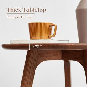 Modern Round Solid Wood Side <b>Table</b> with 3 Legs, Walnut <b>End</b> <b>Table</b> for Living Room, Bedroom, <b>Sofa</b> & Apartment - Product Image 3