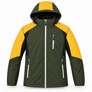 Veste softshell d'hiver pour homme avec logo personnalisé, à capuche, fermeture éclair intégrale, pour randonnée, travail en extérieur, color block, poche poitrine, poignets élastiques, camping - Product Image 1